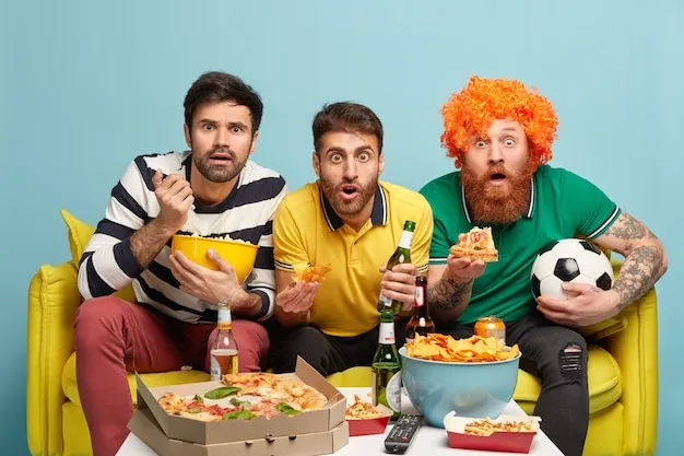 Excited Three Male Friends Watch